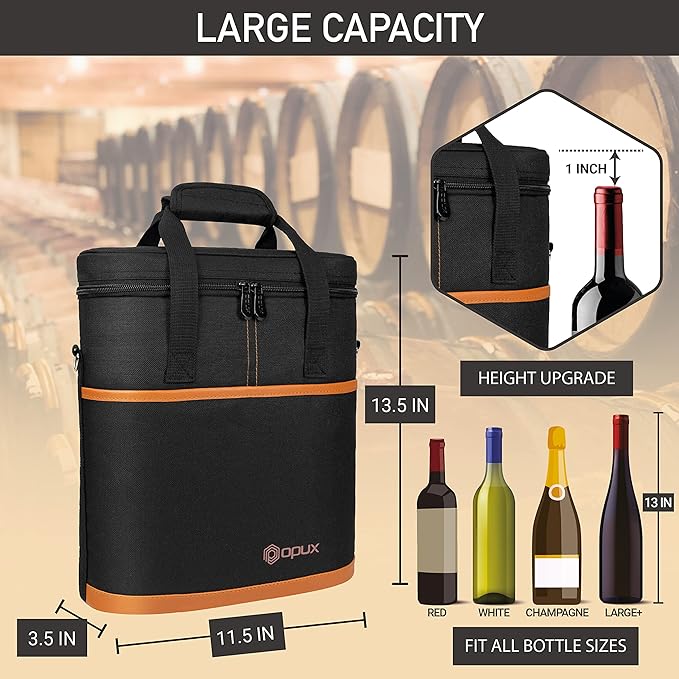 opux 3 Bottle Wine Carrier Tote, Insulated Leakproof Wine Cooler Bag, Wine - Image 3