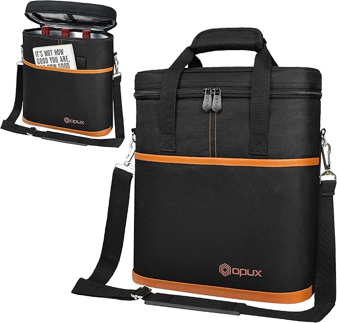 opux 3 Bottle Wine Carrier Tote, Insulated Leakproof Wine Cooler Bag, Wine - Image 8