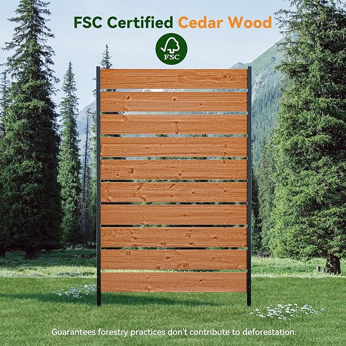 Modern Shade 5' x 3' Wood Privacy Fence Screen Natural Cedar Wood, Outdoor - Image 6