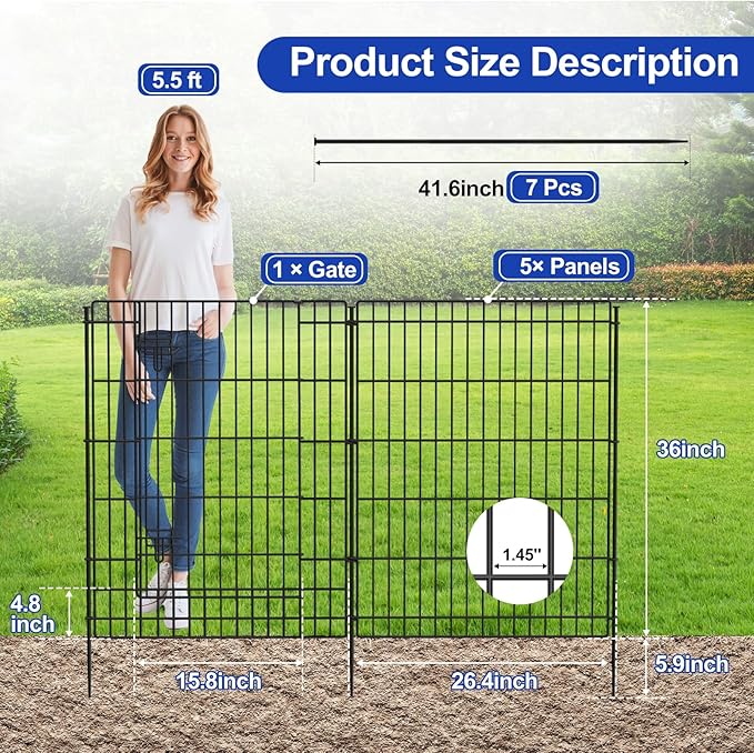 INJOPEXI Decorative Garden Fence 6 Panels 13ft×36in Metal Garden Fences - Image 2