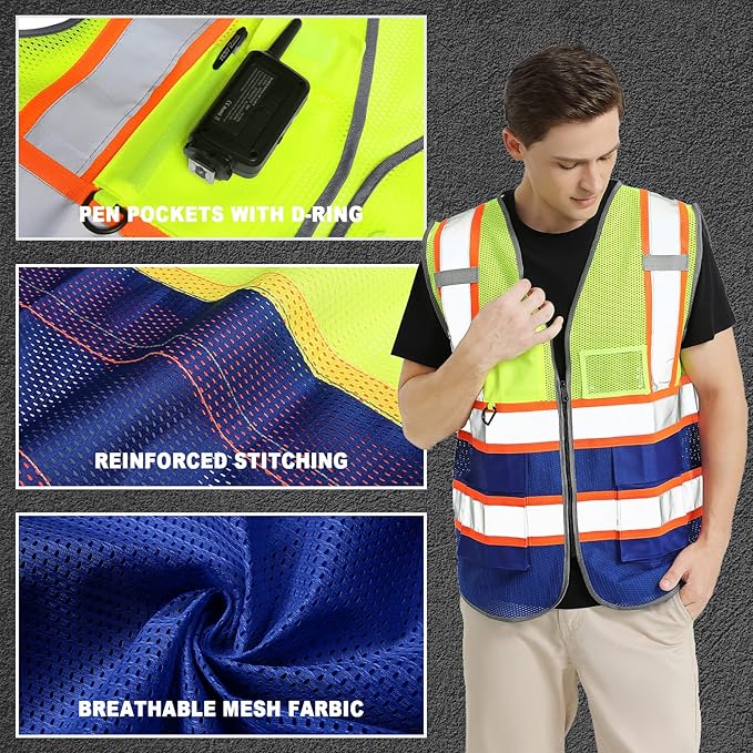 BeautyWill Custom Logo Safety Vest Class2 High Visibility Reflective Vest - Image 2