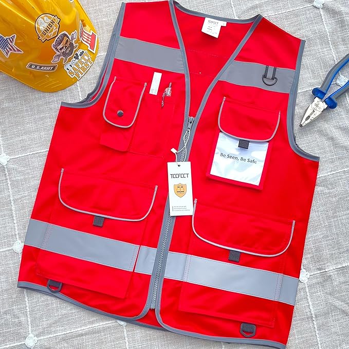 TCCFCCT High Visibility Vest 9 Pockets Hi Vis Reflective Safety Vest - Image 5