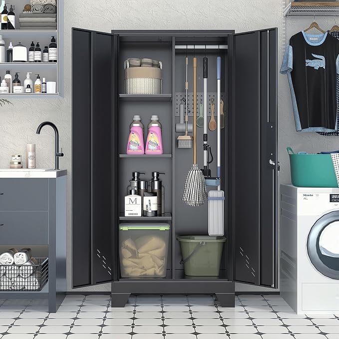 61" H Broom Closet Cabinet, Metal Storage Cabinet - Image 7