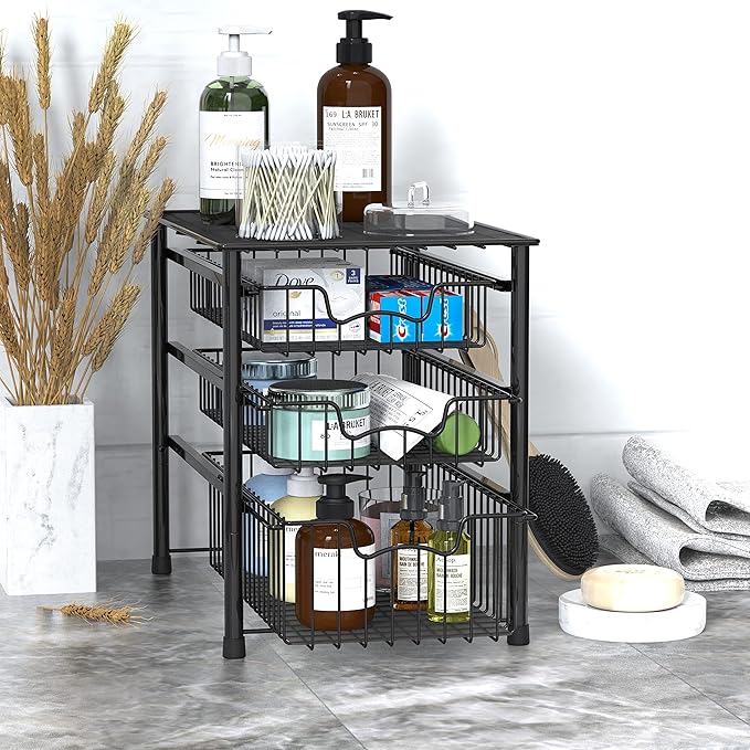 Simple Houseware 3-Tier Stackable Sliding Basket Storage Organizer Drawer - Image 6