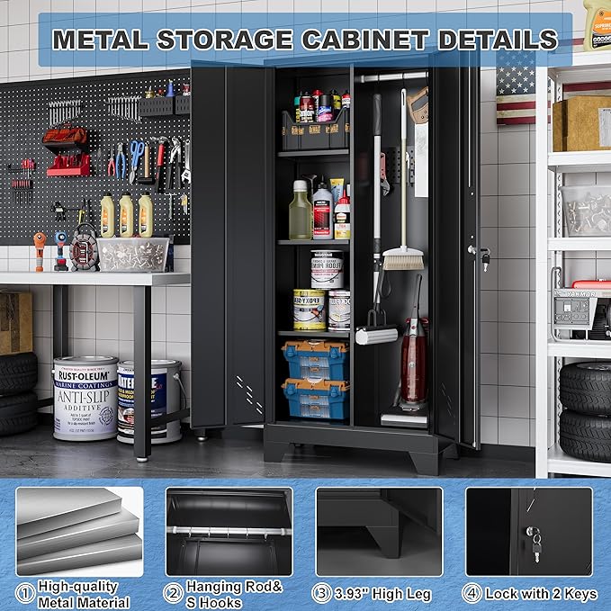 61" H Broom Closet Cabinet, Metal Storage Cabinet - Image 5