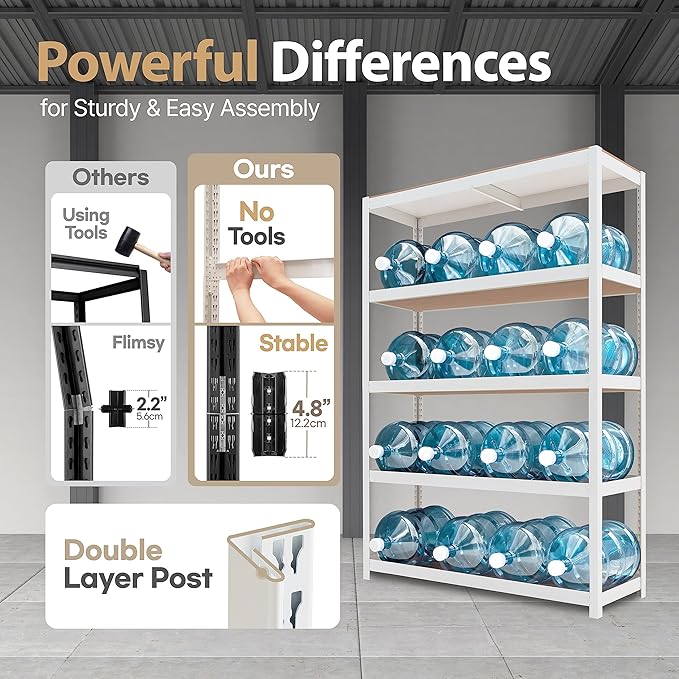HOMEDANT House 48.1" W Deep 5 Tier Heavy Duty Garage Shelving Adjustable Metal - Image 7