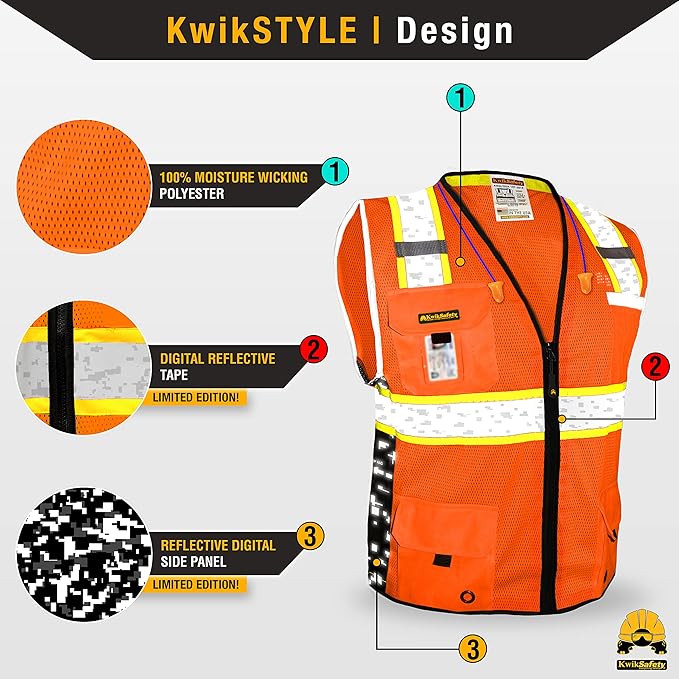 KwikSafety - BIG KAHUNA DIGITAL Safety Vest Class 2 ANSI OSHA Reflective Vest - Image 2