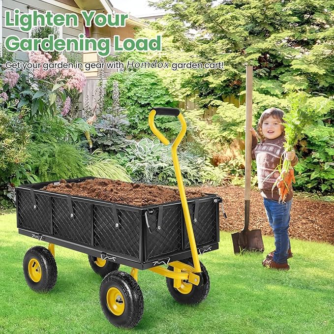 Homdox MAX 880 Lbs Garden Cart, Heavy Duty Foldable Mesh Steel Garden Wagon - Image 2
