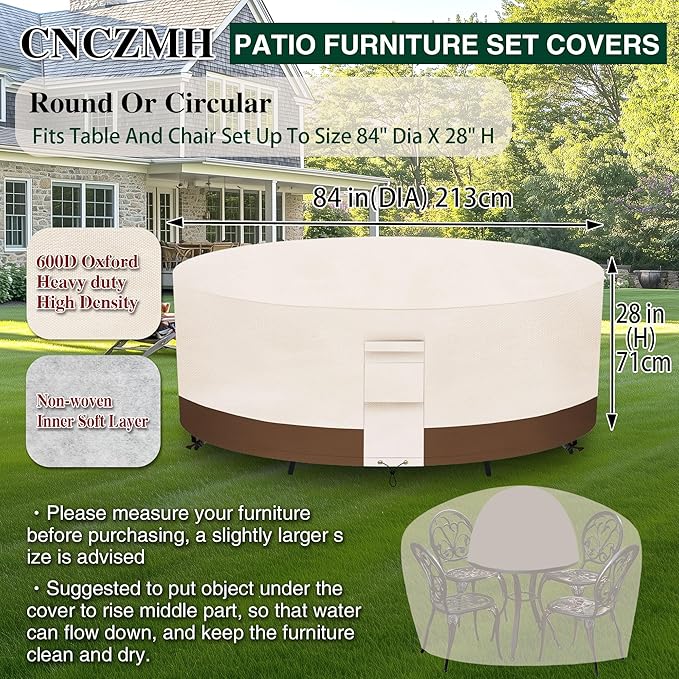 Heavy Duty Patio Furniture Covers Waterproof, 600D Round Outdoor Furniture - Image 2