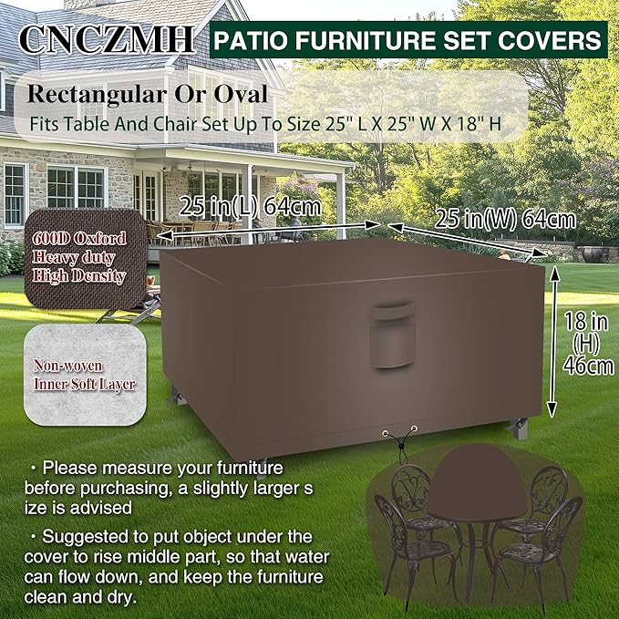 Square Heavy Duty Patio Table Covers Waterproof, 600D Outdoor Dining Table and - Image 2