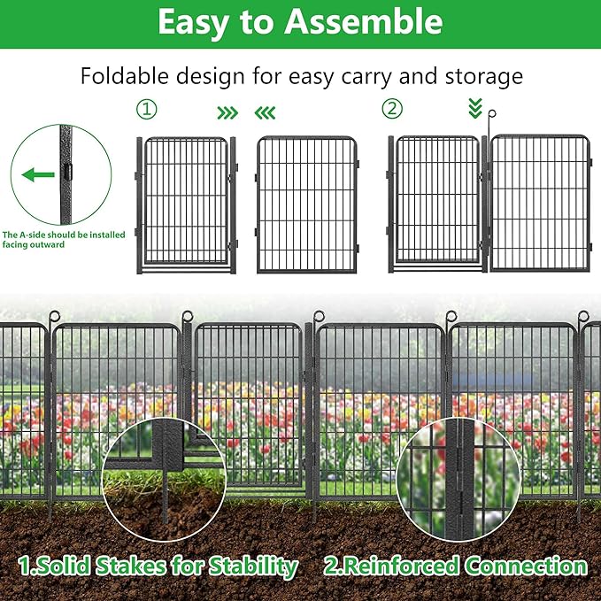 Decorative Garden Fence with Gate, 32 in x 87 ft Rustproof Metal Fence Panels - Image 6