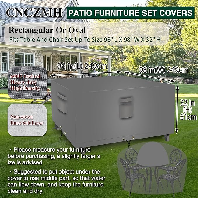 Square Heavy Duty Patio Table Covers Waterproof, 600D Outdoor Dining Table and - Image 2