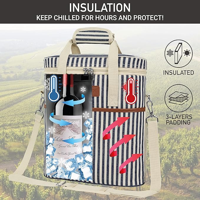 Opux 3-Bottle Wine Carrier Tote, Insulated Leakproof Cooler Bag, Portable Wine - Image 2