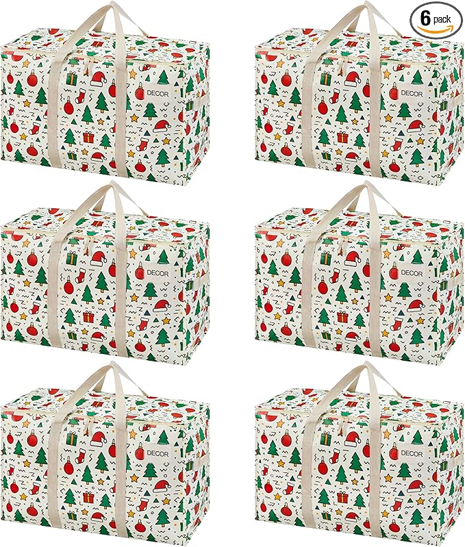 VENO 6 Pack Moving Bags and Large Christmas Storage Bins by Veno
