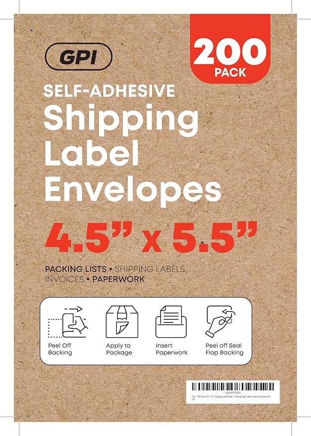 1000 Count 4.5" x 5.5" Shipping Label Envelopes, Top Loading - Image 2