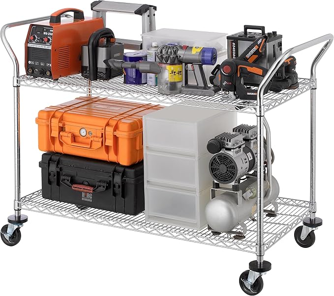Finnhomy 2-Tier Commercial Grade Rolling Cart, Heavy Duty Utility Cart - Image 2