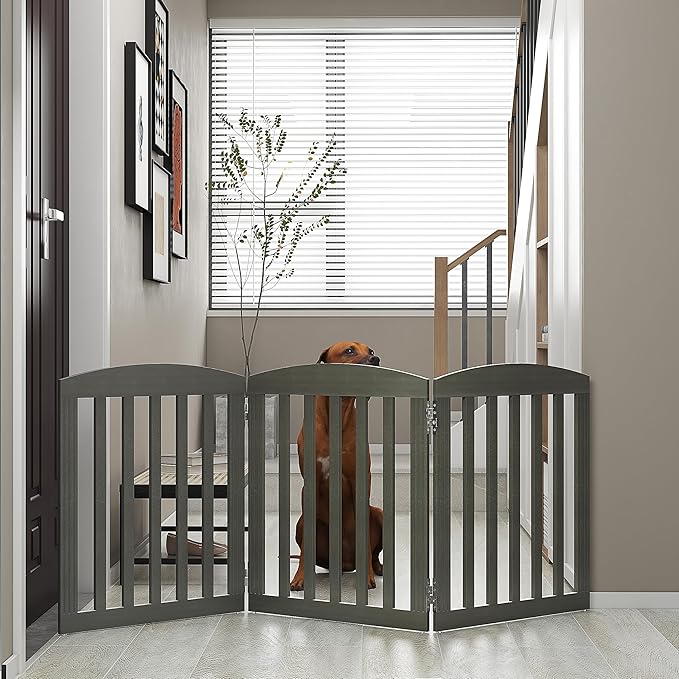 SPIRICH Wooden Freestanding Foldable Dog Gate, Extra Wide Step Over Puppy Gate - Image 2