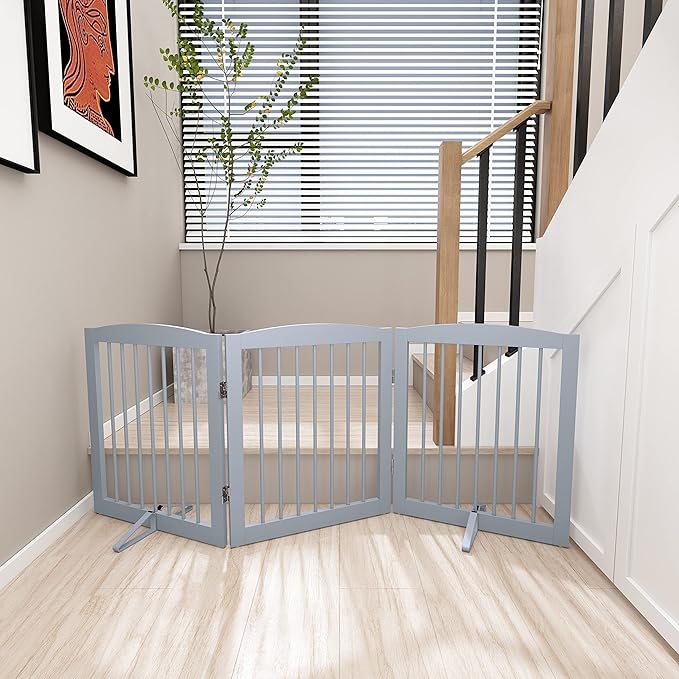 Freestanding Pet Gate for Dogs, Foldable Wooden Dog Gate for House, Indoor Dog - Image 7