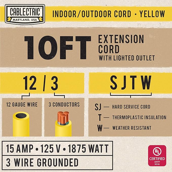 2 Pack 12 Gauge Outdoor Extension Cord 10 ft, 12/3 Heavy Duty Extension Cord 3 - Image 2