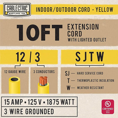 2 Pack 12 Gauge Outdoor Extension Cord 10 ft, 12/3 Heavy Duty Extension Cord 3 - Image 2