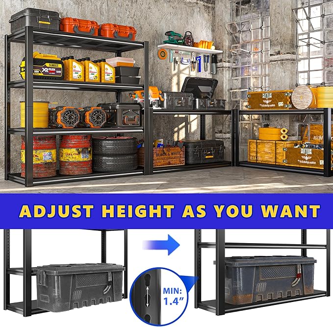 Raybee 40" W Garage Shelving, Storage Shelves 56.9" H, Metal Shelving Heavy - Image 7