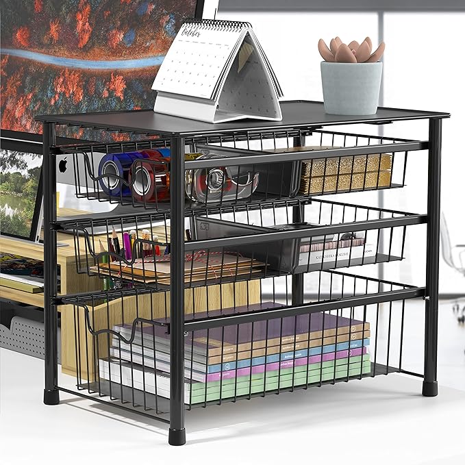 Simple Houseware 3-Tier Stackable Sliding Basket Storage Organizer Drawer - Image 5