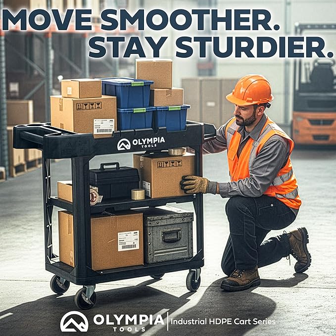 Olympia Tools Heavy Duty Utility Work Cart | 2 in 1 Convertible 3 Shelf to Flat - Image 9