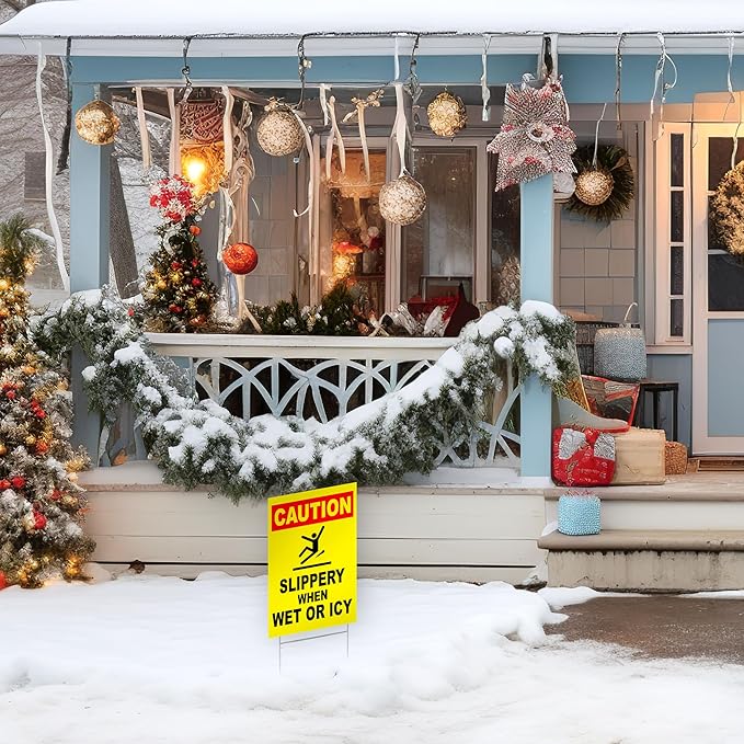 Caution Slippery When Wet or Icy Sign, 8x12 DS Coroplast Warning Caution Wet - Image 7