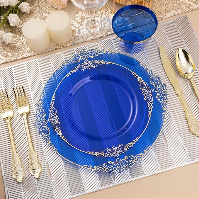 700PCS Clear Blue Plastic Plates - Image 6