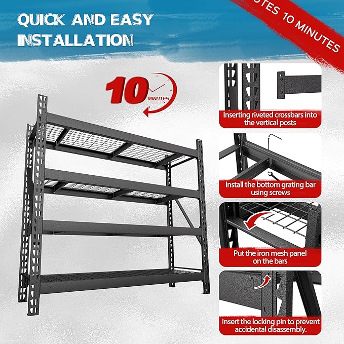 8000LBS 78 "W x 24 "D x 72 "H Garage Shelving, 4-Tier Industrial Iron Shelving - Image 5