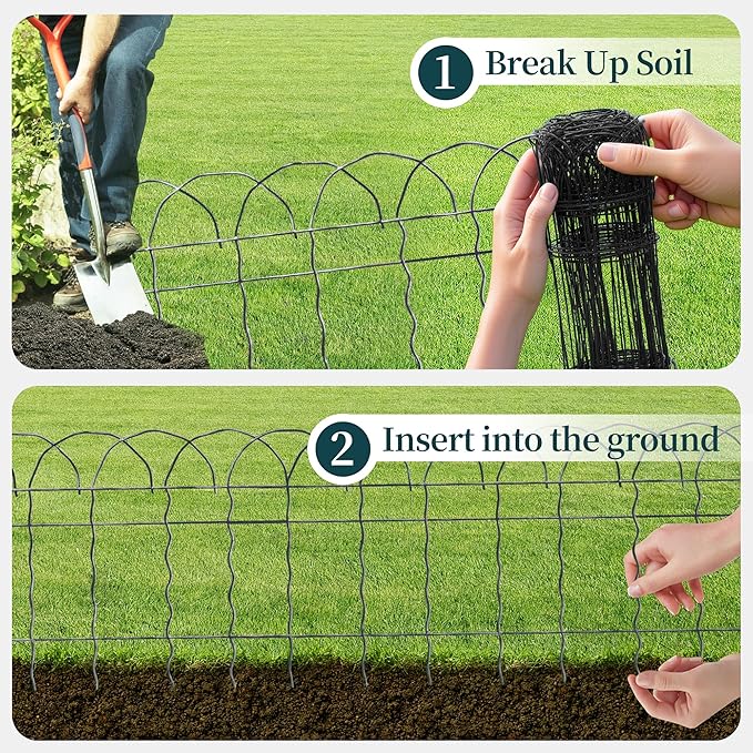 2 Rolls Black Garden Fence Border, 14 in x 40 ft Metal Folding Fence Wire Roll - Image 3