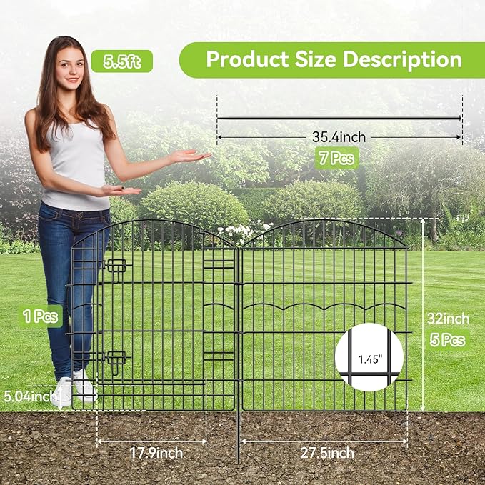 Decorative Garden Fence 6 Panels 13.4 ft×32in Metal Garden Fences - Image 2