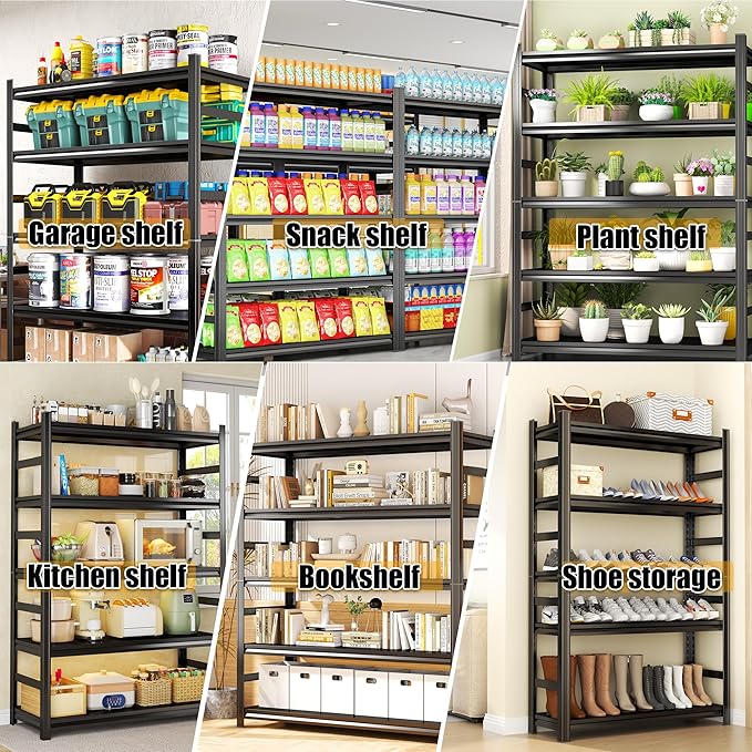 78'' Garage Storage Shelves, Metal 5Tier Shelving Unit, Adjustable, - Image 9