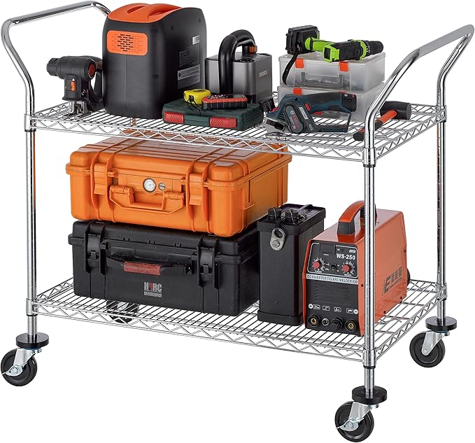 Finnhomy 2-Tier Commercial Grade Rolling Cart, Heavy Duty Utility Cart - Image 2