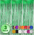 3 Pack 3.3x8.2 Feet Green Foil Fringe Backdrop Curtains, Tinsel Streamers by Voircoloria