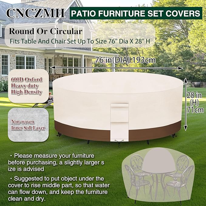 Heavy Duty Patio Furniture Covers Waterproof, 600D Round Outdoor Furniture - Image 2