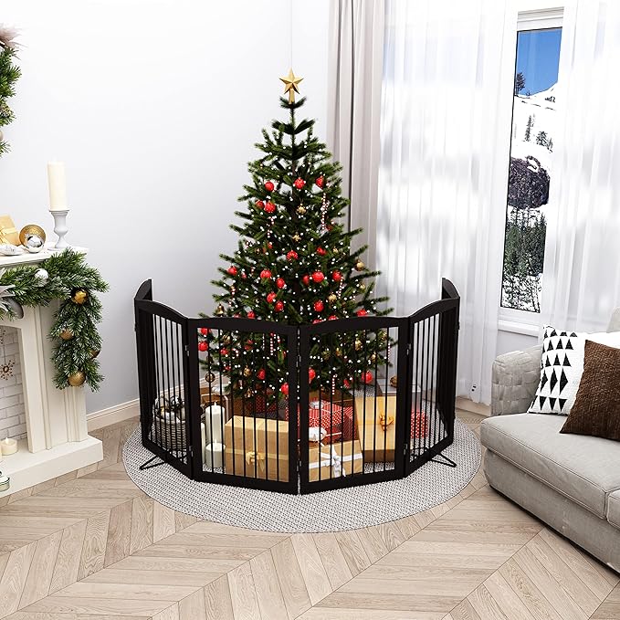Freestanding Pet Gate for Dogs, Indoor Wooden Foldable Dog Gate for House - Image 2
