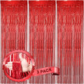 3 Pack 3.3 x 8.2 ft Laser Red Foil Fringe Backdrop Curtains, Tinsel Streamers by Voircoloria