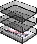 3 Pcs Black Metal Letter Tray, 3-Tier Stackable Paper Tray, Metal Mesh Desktop by Unknown