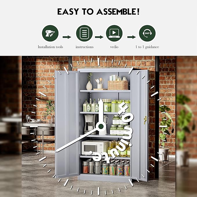 Greenvelly Metal Storage Cabinet, Locking Steel Cabinet - Image 7