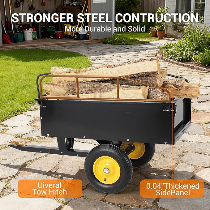 GAOMON 500LB Heavy Duty Tow Behind ATV Trailer Steel Dump Cart - Image 3