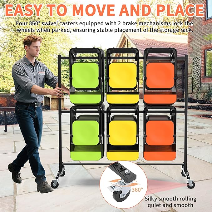 Folding Chair Rack for Storage, Folding Chair Cart 84 Chairs on Wheels Table - Image 3