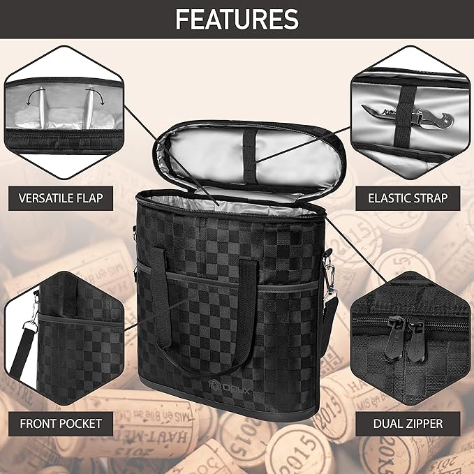 Opux 3 Bottle Wine Carrier Tote, Insulated Leakproof Cooler Bag - Image 4