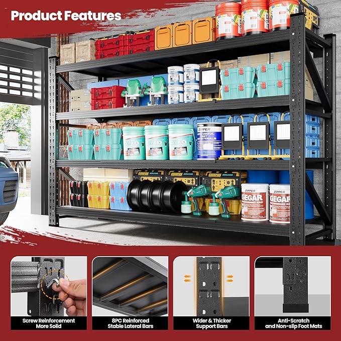 71" Wide Storage Shelves, 5000LBS Garage Shelving Heavy Duty, Standing Shelf - Image 3