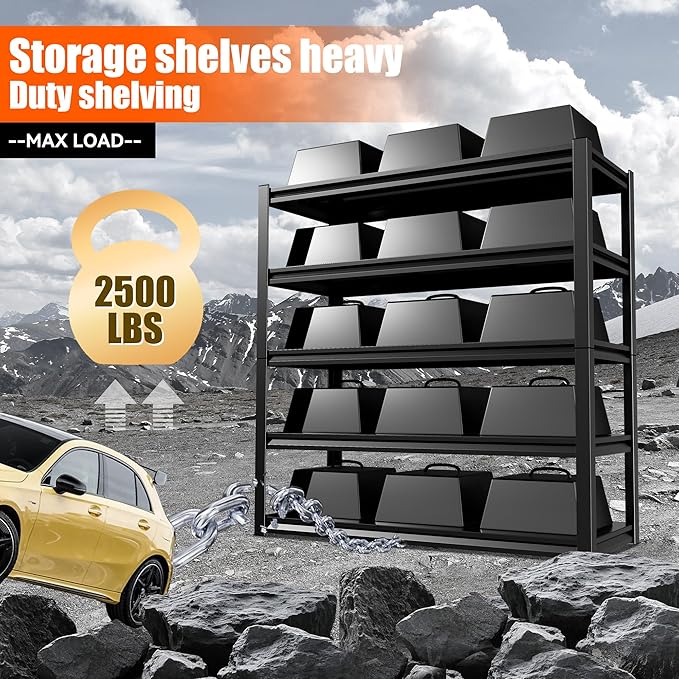 48" W Garage Storage Shelves 2500LBS Heavy Duty Garage Shelving 5 Tier - Image 4