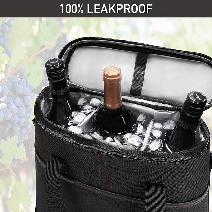 opux 3 Bottle Wine Carrier Tote, Insulated Leakproof Wine Cooler Bag, Wine - Image 5