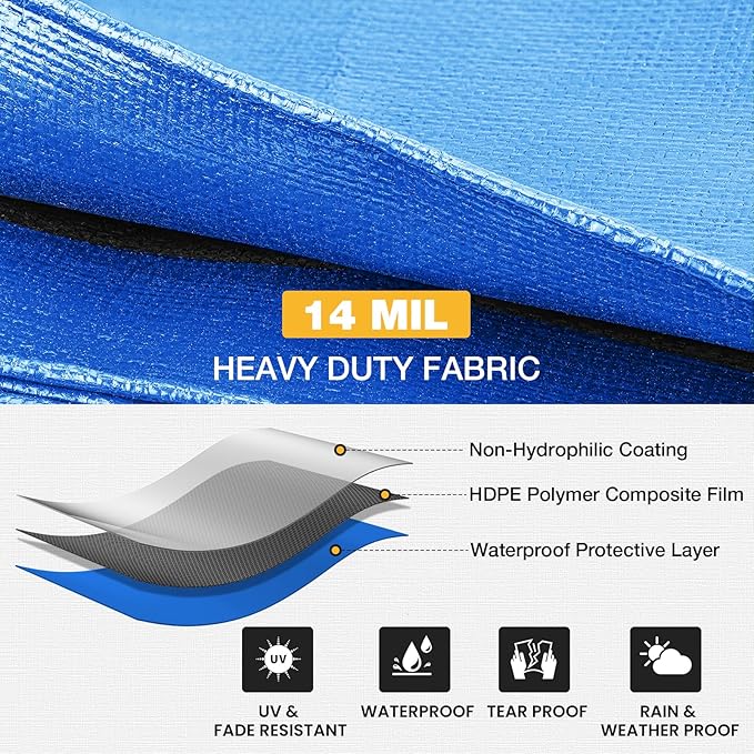Tarp 12x16 Feet 14 Mil Heavy Duty Waterproof Tarp, Large Multipurpose Cover - Image 2