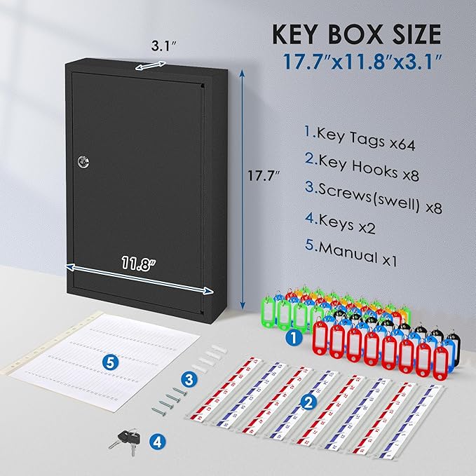 ORIENTOOLS Key Box Steel Key Safe Cabinet, Wall Mount Key Holder Lock Box - Image 3
