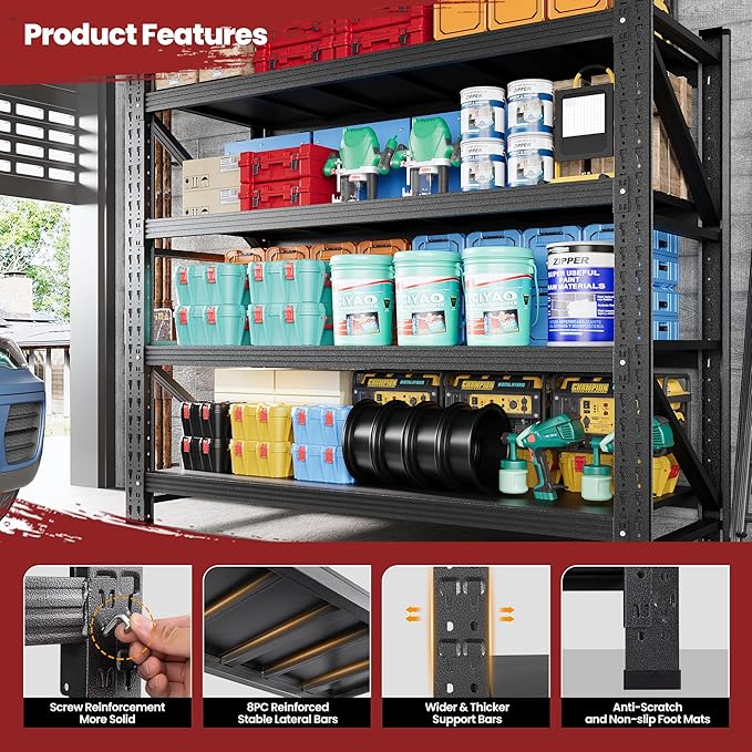 48" Wide Storage Shelves, 2000LBS Garage Shelving Heavy Duty, Standing Shelf - Image 3