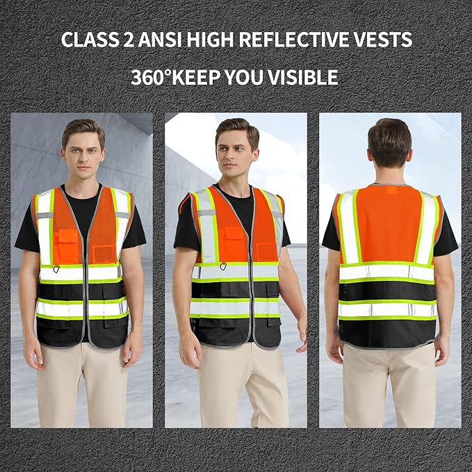 BeautyWill Custom Logo Safety Vest Class 2 High Visibility Reflective Vest - Image 4